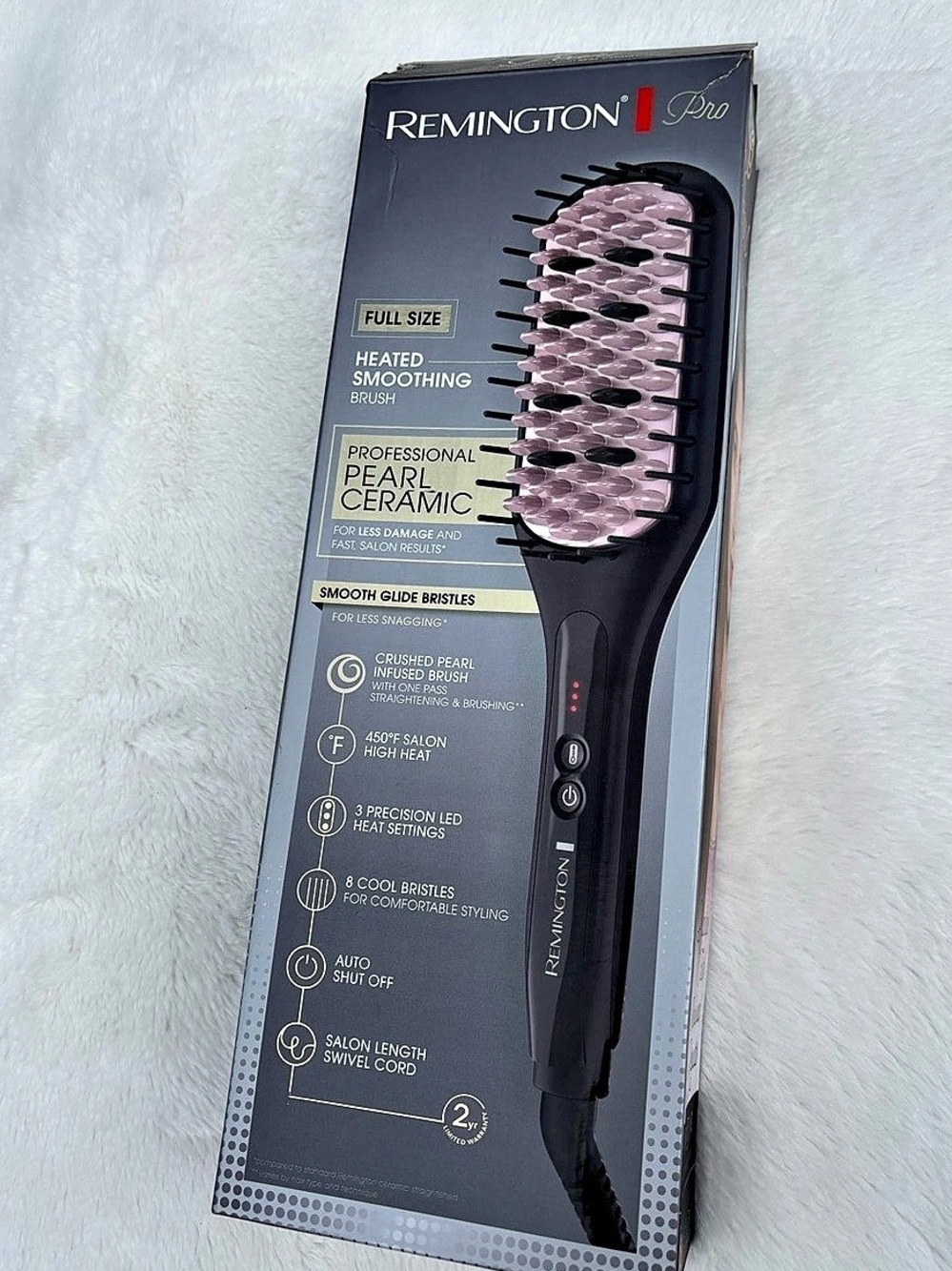 Remington Pro Pearl Ceramic Heated Smoothing Brush Black & Pink NWT